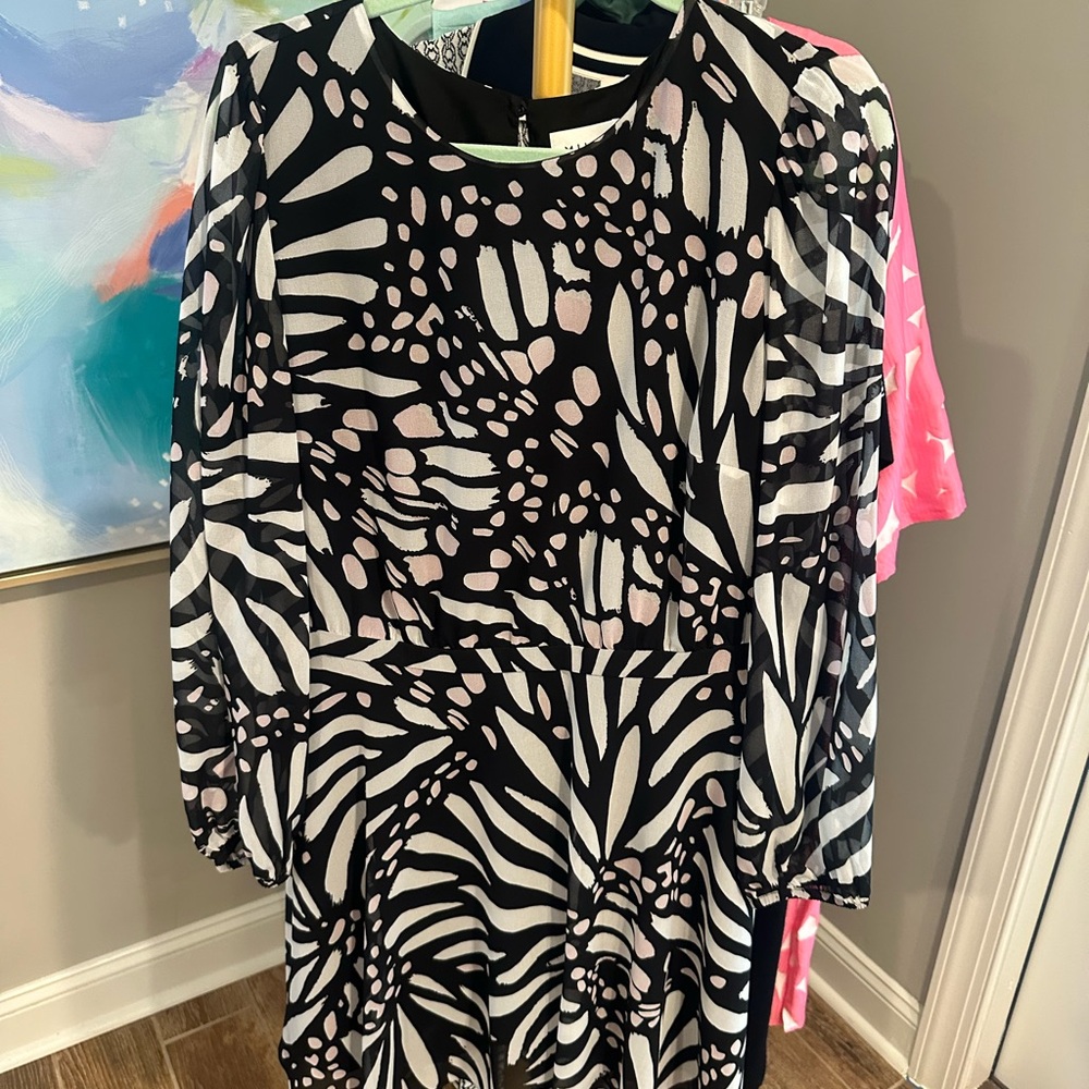 NWT-Milly Elma Butterfly Dress-Black and White Abstract Dress